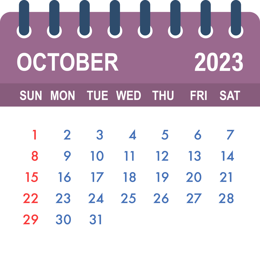 October 2023 Calendar Leaf. Calendar 2023 in flat style. Vector illustration.